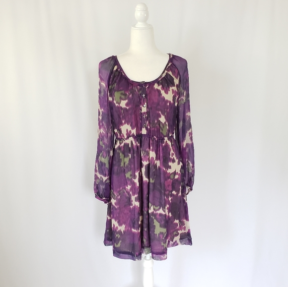 J. Crew Dresses & Skirts - J. Crew 100% silk purple water color print long sleeve dress